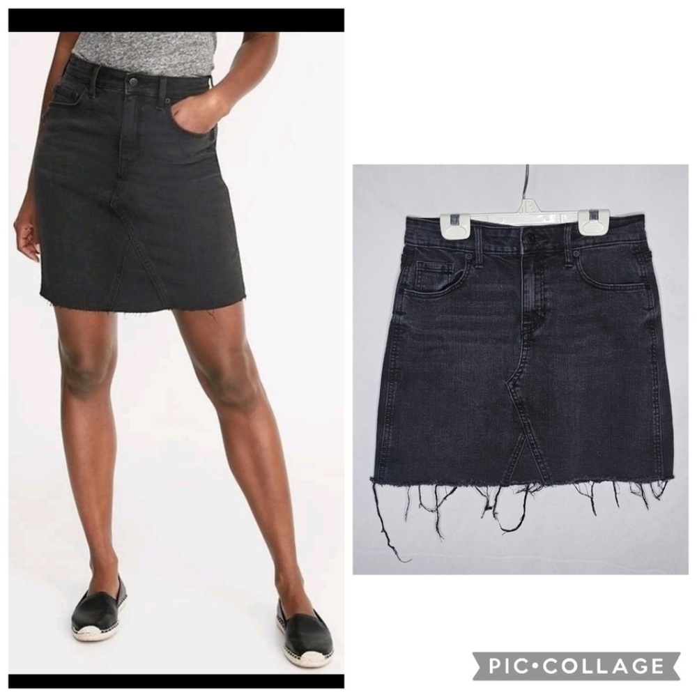 Womens Old Navy Black Jack High Waisted Frayed Hem Jean Skirt Pockets Size 4